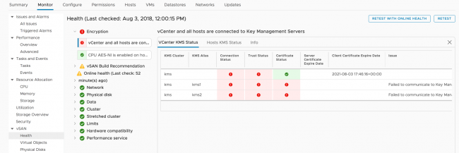 Replacing vCenter Server when vSAN Encryption is configured (76306)